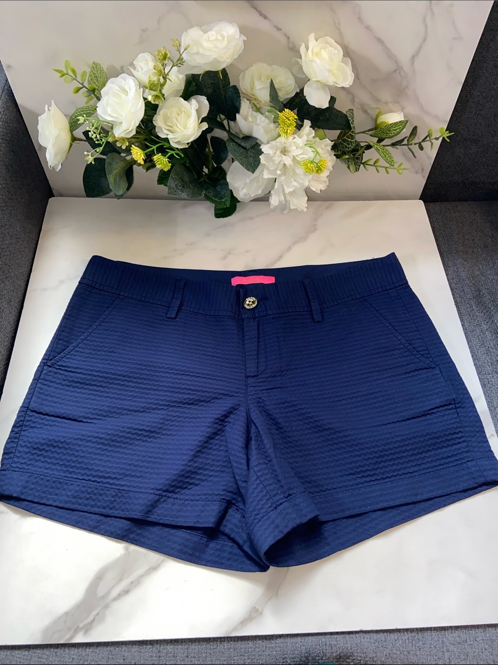 Lilly Pulitzer Navy High-Waist Textured Shorts Size 12